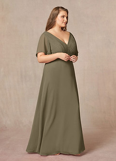 Azazie Alessa Mother of the Bride Dresses Willow Green A-Line V-Neck Pleated Chiffon Dress image10