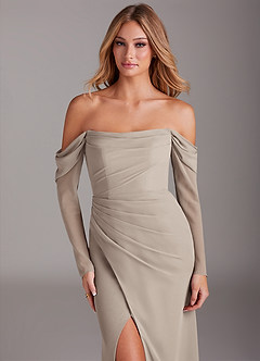 Azazie Hallie Bridesmaid Dresses Frost Mermaid Long Sleeve Chiffon Dress image5