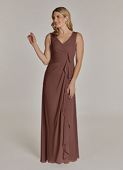 Azazie Manuella Mother of the Bride Dresses Espresso A-Line V-Neck Pleated Chiffon Dress image4