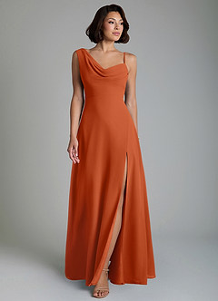 Azazie True Bridesmaid Dresses Burnt Orange A-Line Pleated Chiffon Dress image5