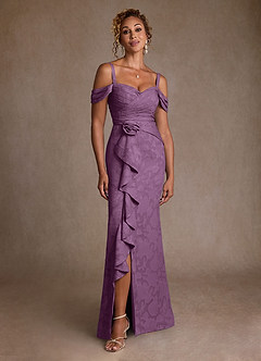 Azazie Irene Kleider für die Brautmutter A-Linie Schulterfrei Blumen-Burnout Kleid Blauregen image3