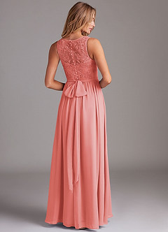 Azazie Kingsley Bridesmaid Dresses Coral A-Line Lace Chiffon Dress image2