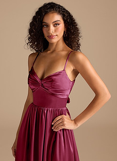 Azazie Zeya Bridesmaid Dresses Burgundy A-Line Pleated Metallic Satin Dress image3