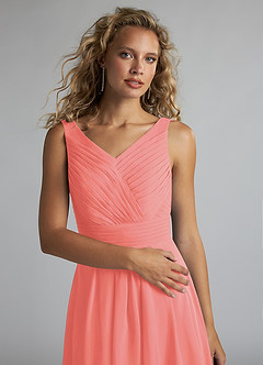 Azazie Grace Bridesmaid Dresses Coral A-Line Pleated Chiffon Dress image5