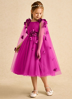Azazie Staria Flower Girl Dresses Fuchsia Ball-Gown Ruched Tulle Dress image5