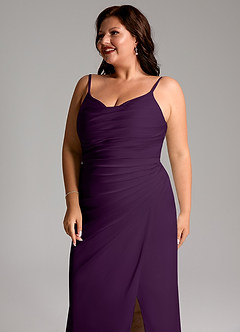 Azazie Deandra Bridesmaid Dresses Grape Mermaid Pleated Stretch Satin Dress image12