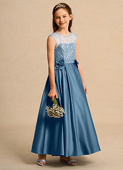 Azazie Candy Girl vestidos de niña de las flores Vestido de Bermudas de Satin Mate de Princesa con Lazo image7