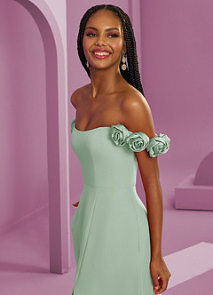 Barbie ♥ Azazie Jurken voor bruidsmeisjes Converteerbaar Jurk van Chiffon met A-Lijn Off the Shoulder Agave image5