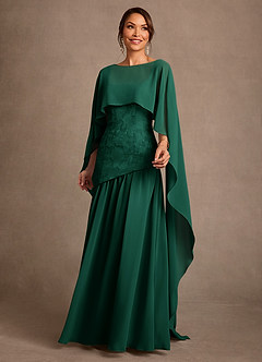 Azazie Flossie Mère de la mariée Robes Robe Trapèze en Mousseline de soie Plissée émeraude image3