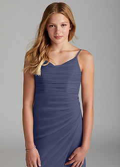 Azazie Deandra Junior Stormy Sheath Mesh Dress image6