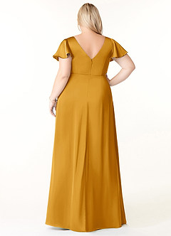 Azazie Soren Bridesmaid Dresses Butterscotch A-Line Pleated Stretch Satin Dress image9