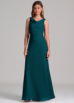 Azazie Nerine Brudtärnklänningar Klä av A-Linje i Chiffong Plisserad Tallgrön image4