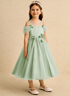 Azazie Juni Flower Girl Dresses Dusty Sage Ball-Gown Pleated Tulle Dress image8