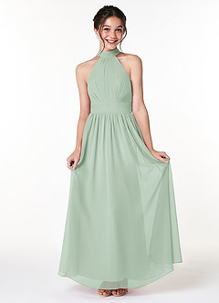 Azazie Iman Junior Agave A-Line Pleated Chiffon Dress image1