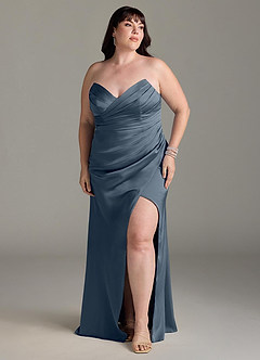 Azazie Yola Bridesmaid Dresses Twilight Sheath V-Neck Pleated Stretch Satin Convertible Dress image11