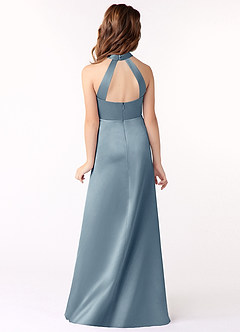 Azazie Laurel Junior Dusty Blue A-Line Stretch Satin Dress image3
