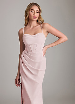 Azazie Mai Vestidos de damas de honor Vestido de Rosa Rubor de Gasa de Corte Recto con Plisado image5