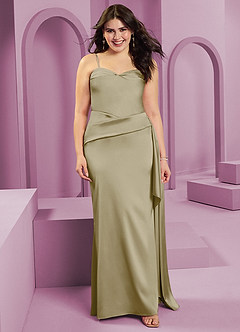 Barbie ♥ Azazie Jurken voor bruidsmeisjes Converteerbaar Jurk van Stretch Satijn met Kolom Strapless Mosgroen image11