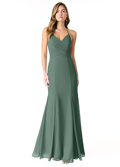 Azazie Carolina Brautjungfernkleider Meerjungfrau-Linie Gestreift Chiffon Kleid Seemoos image1