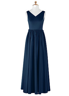 Azazie Hathaway Junior Dark Navy A-Line Bow Stretch Satin Dress image7
