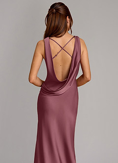 Azazie Cheryl Vestidos de damas de honor Vestido Rosa Del Desierto de Satén Elástico de Corte Sirena image2
