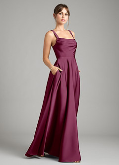 Azazie Shaude Bridesmaid Dresses Mulberry A-Line Pleated Stretch Satin Dress image6