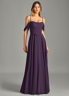 Azazie Chelsey Abiti da Damigella Abito Convertibile A-Line in Chiffon a Spalla Scoperta Prugna image3