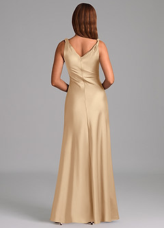 Azazie Nerine Vestidos de madrinha de casamento Vestido Champanhe de Cetim elástico de Linha A com Plissado image5