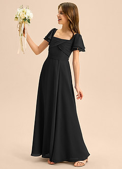 Azazie Azey Junior Black A-Line Ruched Chiffon Dress image7