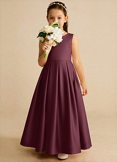 Azazie Cailee Flower Girl Dresses Cabernet Ball-Gown Pleated Matte Satin Dress image3