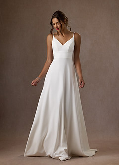 Azazie Xena Wedding Dresses Diamond White A-Line V-Neck Sequins Stretch Crepe Dress image1