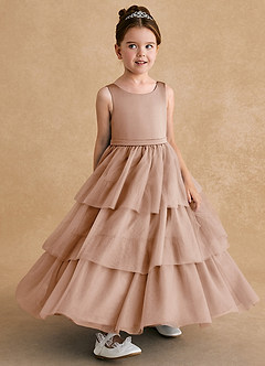 Azazie Megallie Flower Girl Dresses English Rose A-Line Bow Tulle Dress image3