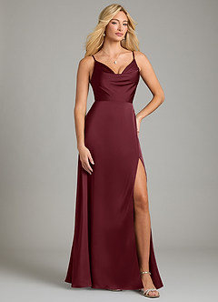 Azazie Sarella Vestidos de damas de honor Vestido de Cabernet de Satén Elástico de Corte en A con Plisado image1