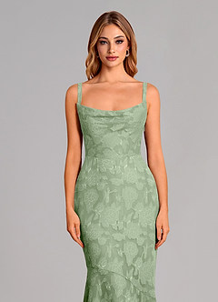 Azazie Aubrey 신부 들러리 드레스 인어 절하다 플로럴 번아웃 바닥 길이 드레스 image6