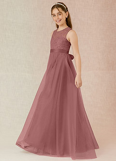 Azazie Georgette Junior Abito A-Line in Tulle Pizzo Rosa Del Deserto image3