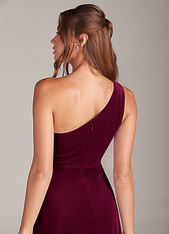 Azazie Brooke Bridesmaid Dresses Cabernet A-Line One Shoulder Velvet Dress image2