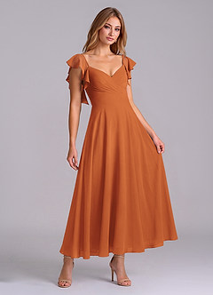 Azazie Leilani Bridesmaid Dresses Cinnamon A-Line Ruched Chiffon Dress image3