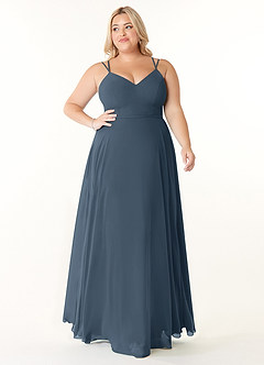 Azazie Janine Bridesmaid Dresses Neptune A-Line V-Neck Chiffon Dress image6