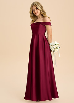 Azazie Sissy Junior Burgundy A-Line Off the Shoulder Stretch Satin Dress image6