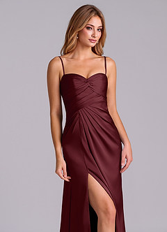 Azazie Sabrine Vente Finale Robe Trapèze en Satin extensible Encolure en Forme de Cœur Cabernet image6