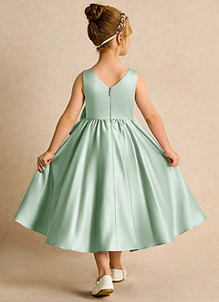 Azazie Hermia Flower Girl Dresses Agave A-Line Sleeveless Matte Satin Dress image2