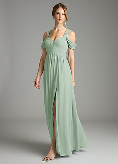 Azazie Lianne Vestidos de damas de honor Vestido de Agave de Gasa de Corte en A con Vestidos sin tirantes image4