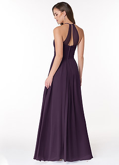 Azazie Ginger Bridesmaid Dresses Plum A-Line Halter Pleated Chiffon Dress image4