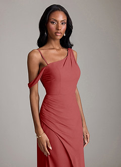 Azazie Madelyn Bridesmaid Dresses Rust Mermaid One Shoulder Chiffon Convertible Dress image2