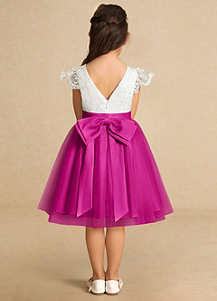Azazie Vetty Flower Girl Dresses Ivory Fuchsia A-Line Lace Tulle Dress image7