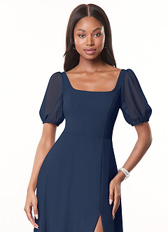 Azazie Alani Vestidos de madrinha de casamento Vestir Azul Marinho de Chiffon de Linha A com com bolsos image5