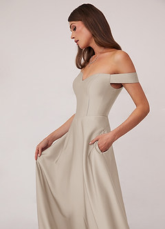 Barbie ♥ Azazie Bridesmaid Dresses Frost A-Line Off the Shoulder Stretch Satin Convertible Dress image5