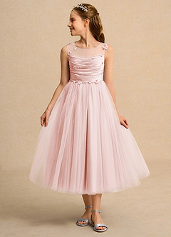 Azazie Snowball Girl Jurken voor bloemenmeisjes Baljurk Jurk van Tule Geplooid Blozend Roze image3