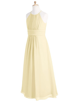 Azazie Bonnie Junior Vestido Sorvete De Limão de Chiffon de Linha A com Plissado image7