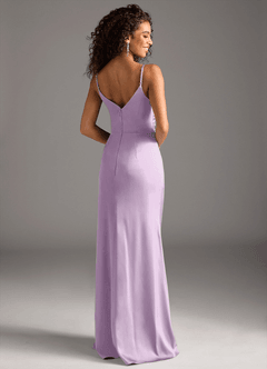 Azazie Deandra Bridesmaid Dresses Frosted Lilac Mermaid Pleated Stretch Satin Dress image2